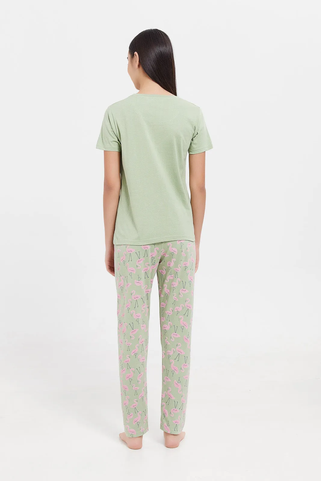 Senior Girls Green Printed Pyjama Set (2 Piece)