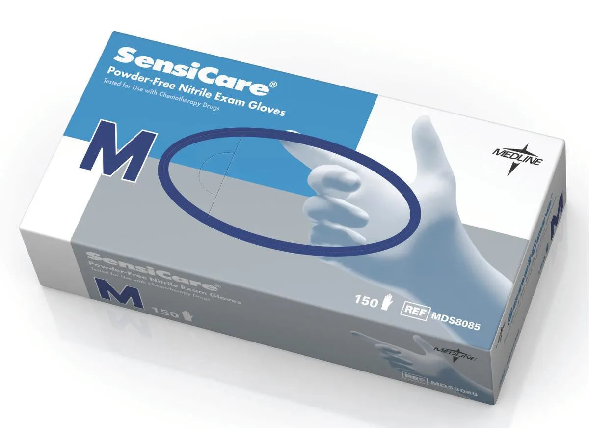 SensiCare Powder-Free Nitrile Exam Gloves with Textured Fingertips, Medium (case of 1500)