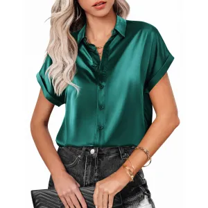 Short Sleeve Shirt Summer Casual Loose Solid Color Beach Top For Womens Clothing