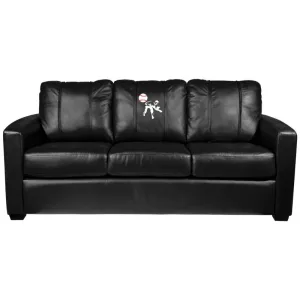 Silver Sofa with Baseball Pitcher Logo Panel