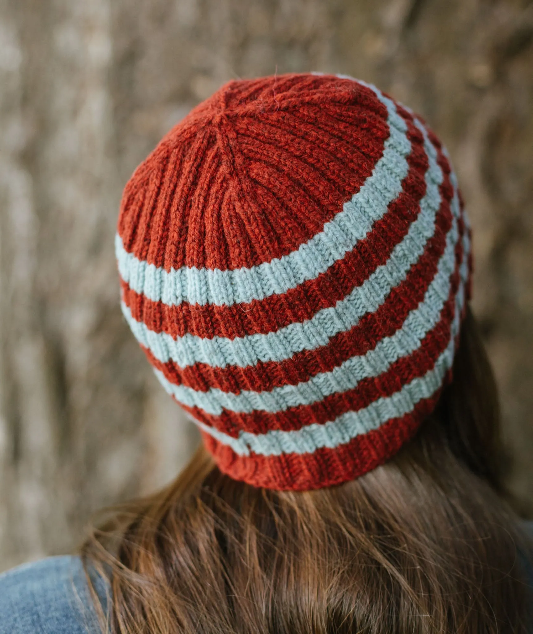 Striped Ribbed Beanie Using Brooklyn Tweed Tones