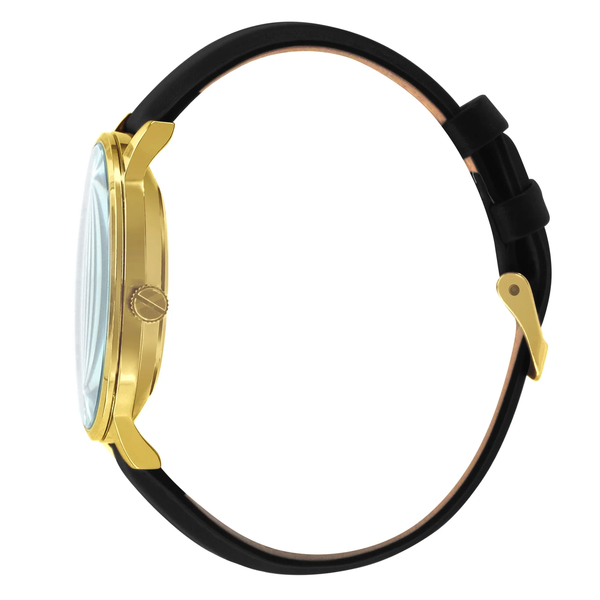 Tensity Leather Round Gold Bezel Black Band Watch