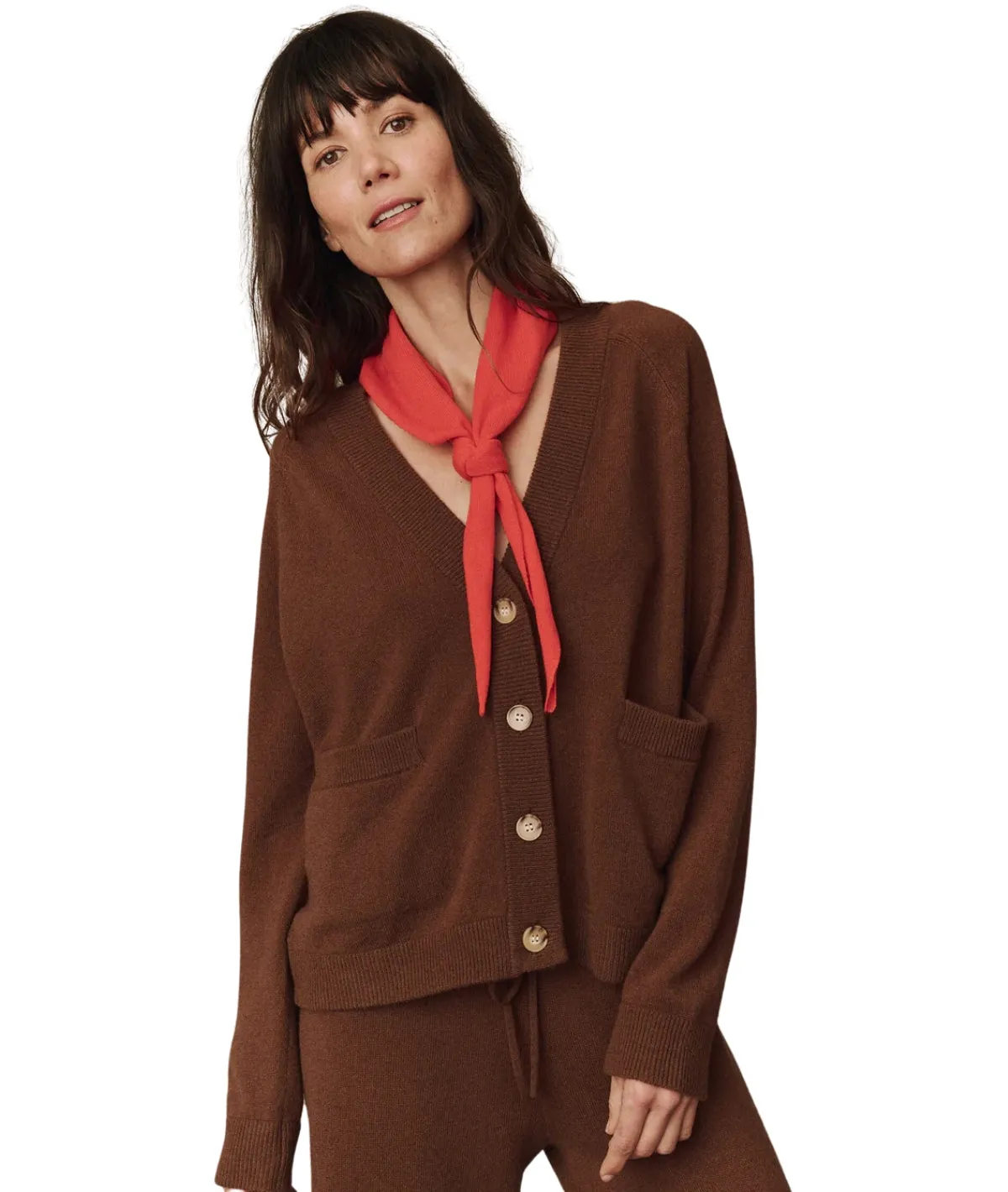 The Cashmere Varsity Cardigan- Santal