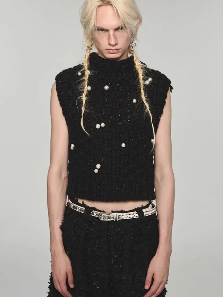 Turtleneck beaded sleeveless vest【s0000004157】