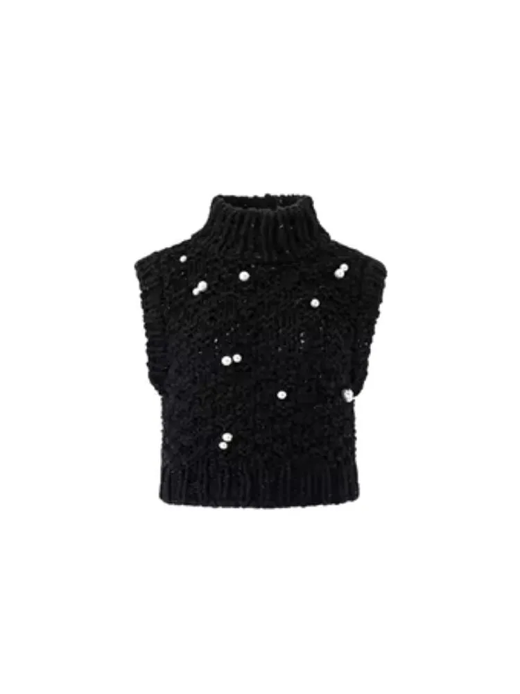 Turtleneck beaded sleeveless vest【s0000004157】