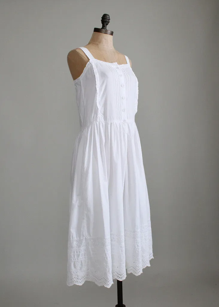 Vintage 1970s White Cotton Eyelet Sundress