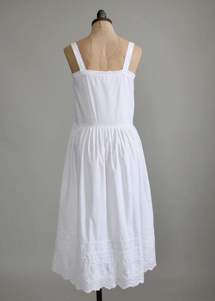 Vintage 1970s White Cotton Eyelet Sundress