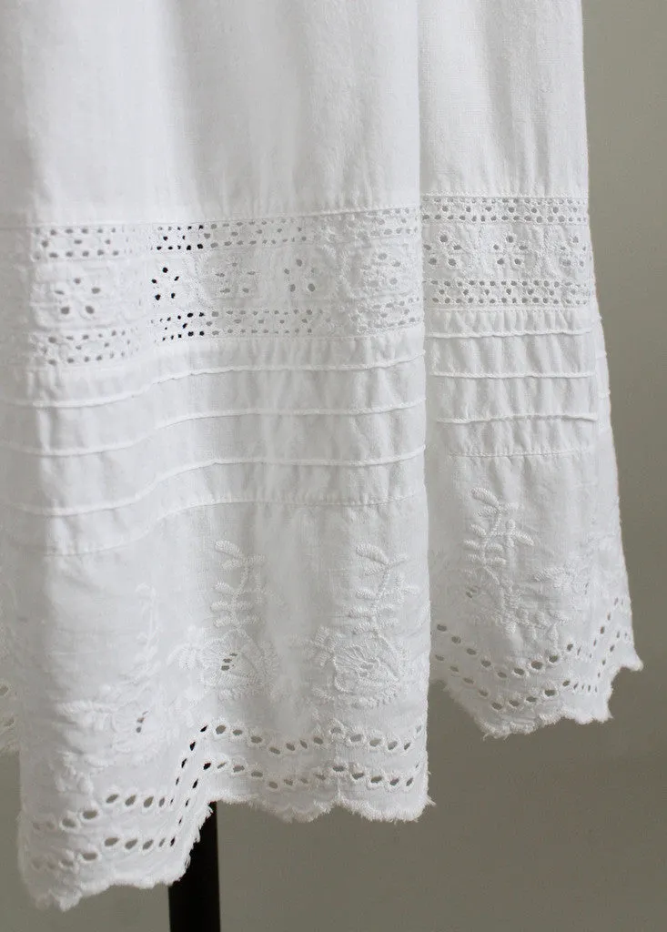 Vintage 1970s White Cotton Eyelet Sundress