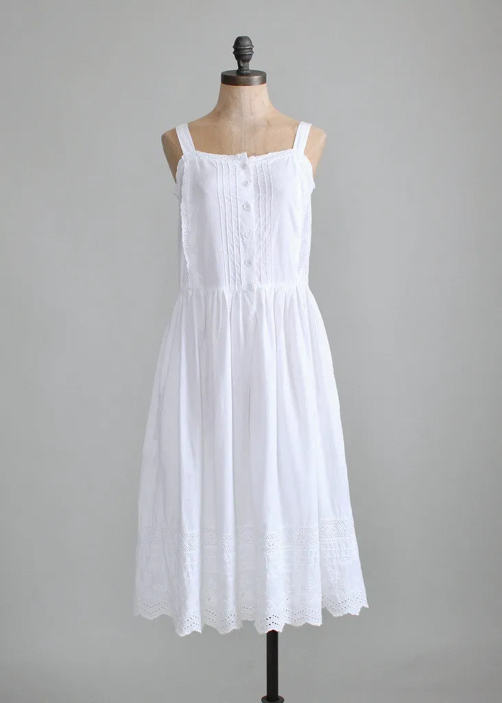 Vintage 1970s White Cotton Eyelet Sundress