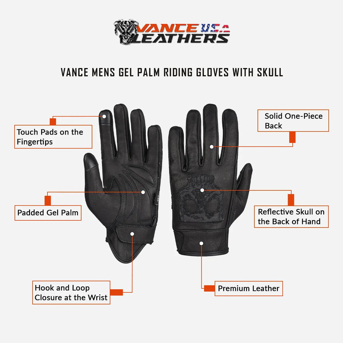 VL475SK Gel Palm Riding Gloves with Skull