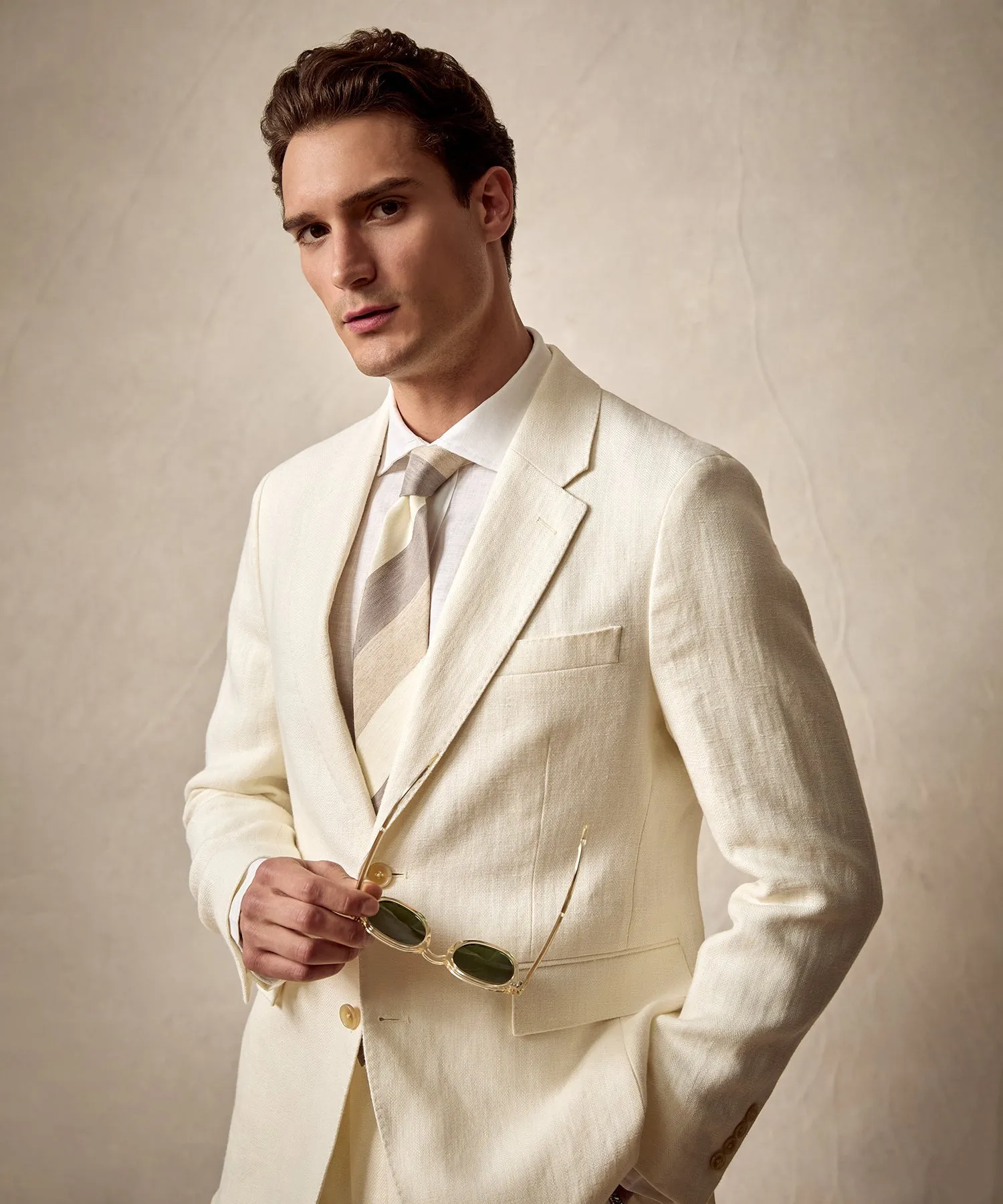 White Broken Herringbone Sutton Suit Jacket