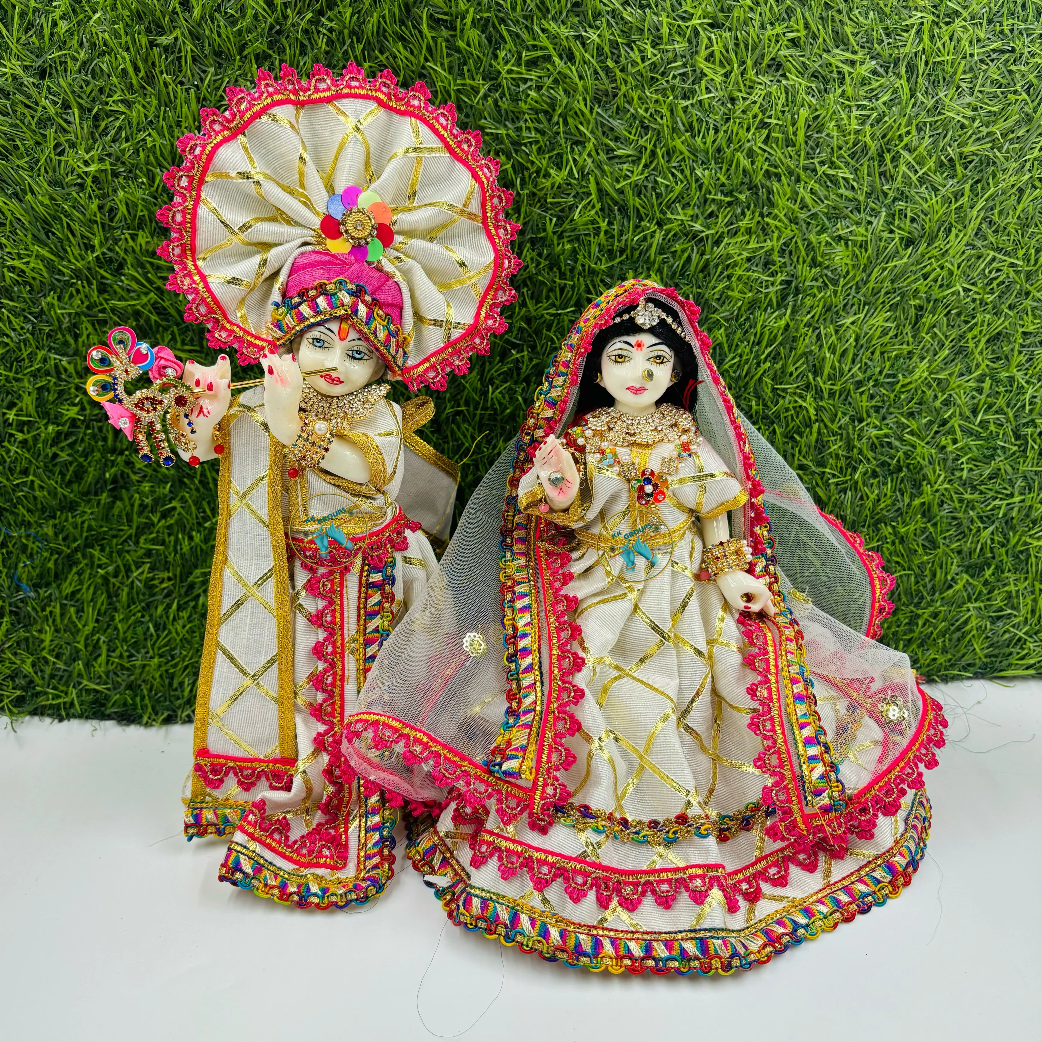 White Gotapatti Dress For Radha Krishna