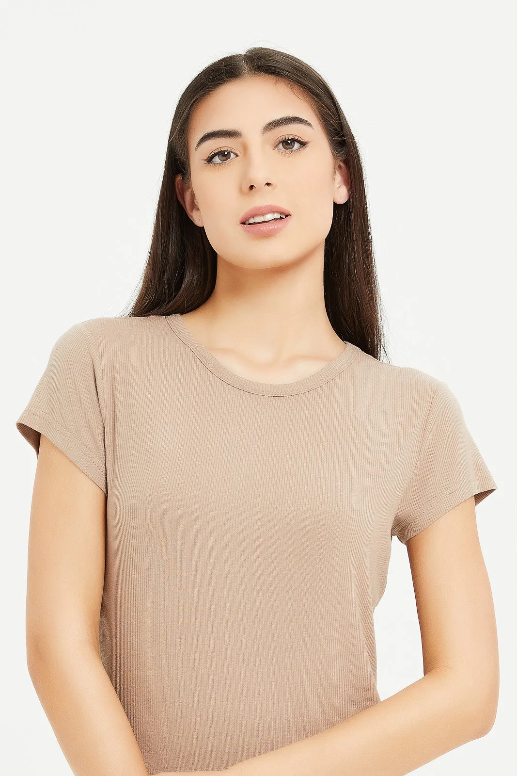 Women Beige Solid Short Sleeve Pajama Set (2 Piece)