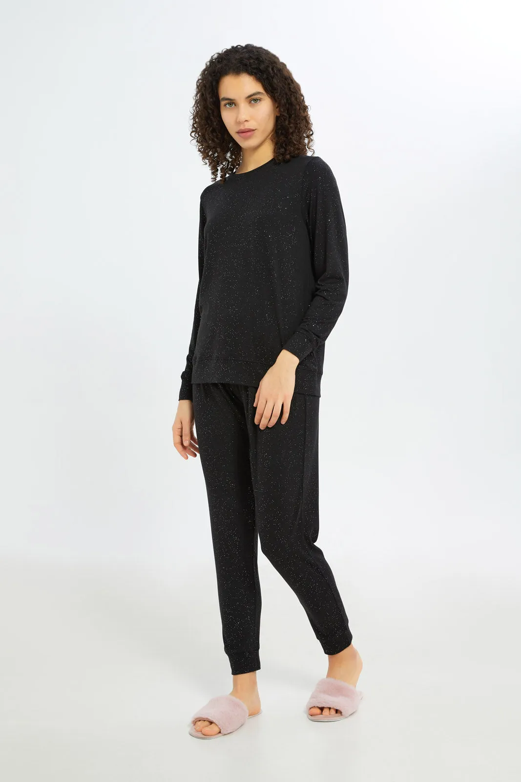 Women Black Long Sleeves Pyjama Set (2 Piece)