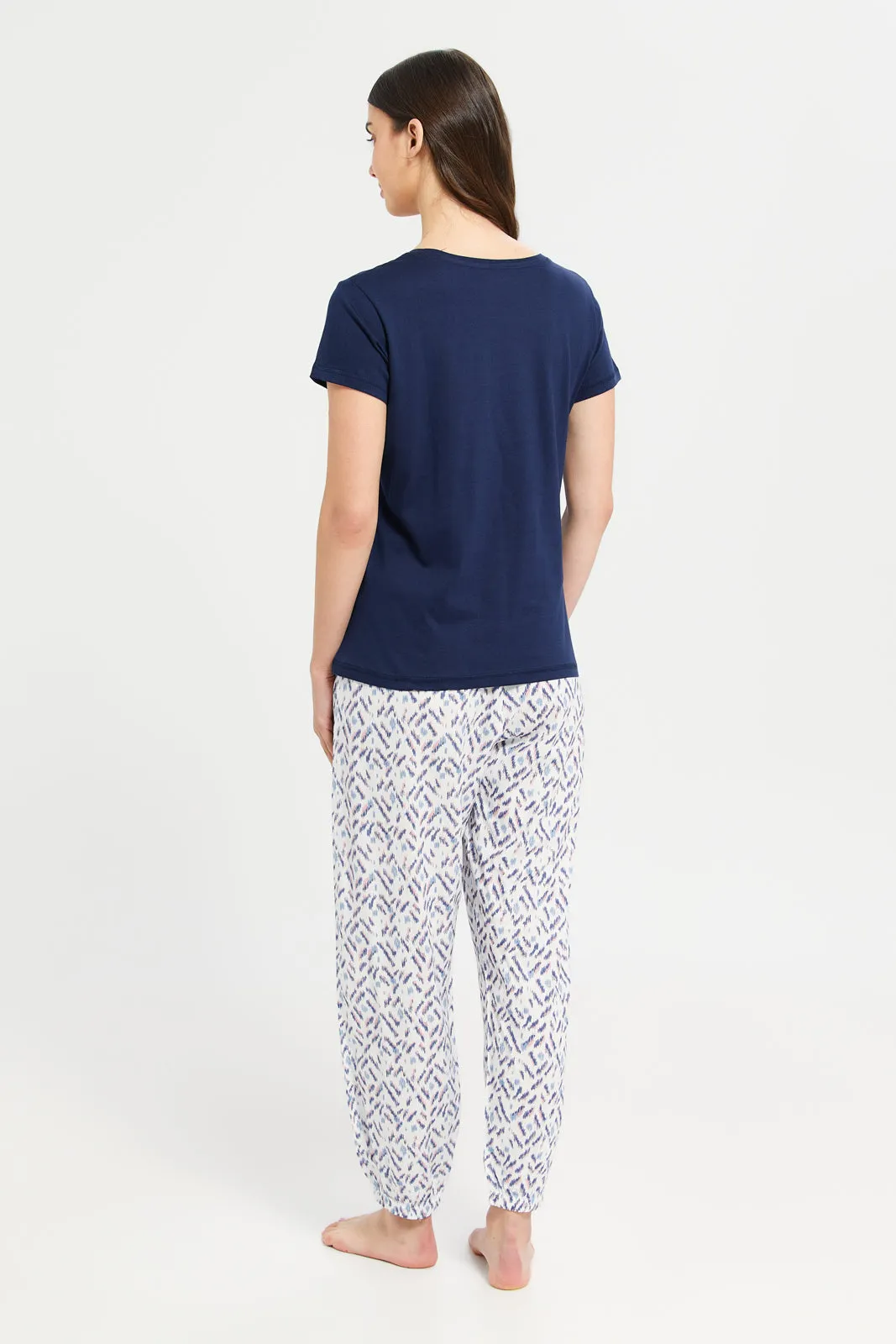 Women Navy Printed Pyjama Set (2 Piece)