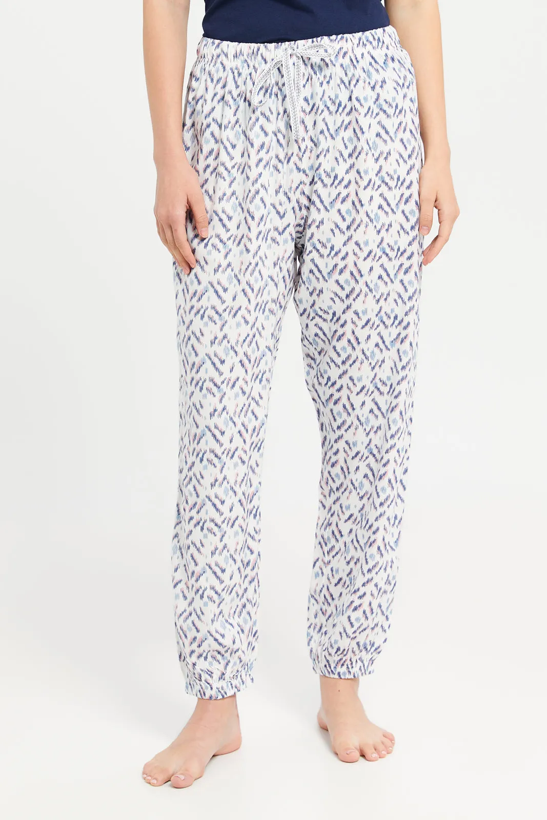 Women Navy Printed Pyjama Set (2 Piece)