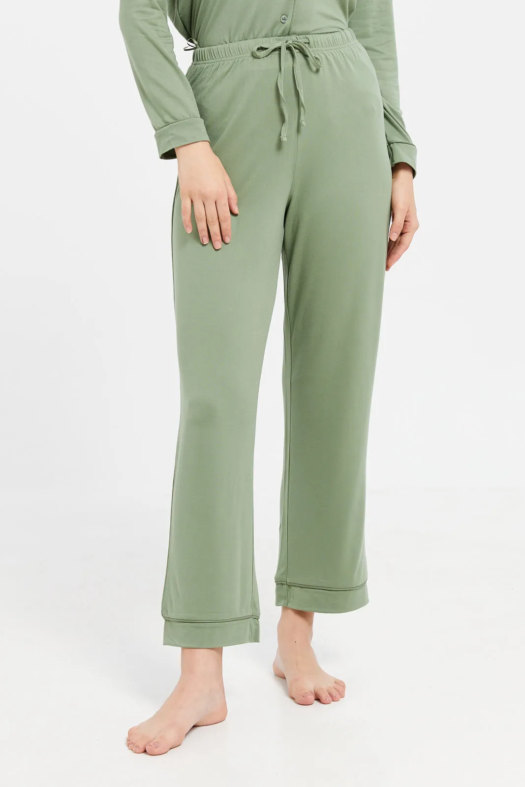 Women Olive Solid Pyjama Set (2 Piece)